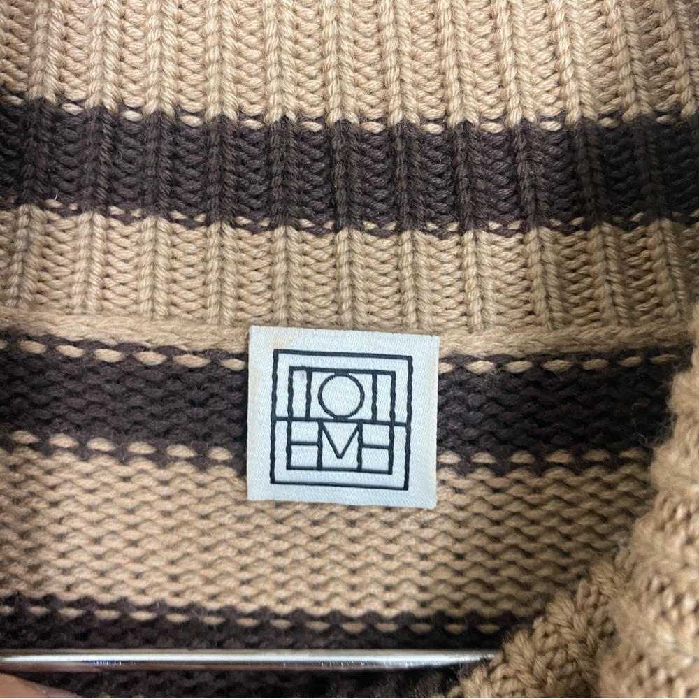Toteme Brown Striped Signature Turtleneck Sweater Chunky Draped‎ Sz M Wool Blend - Picture 5 of 10